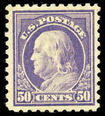 US Stamps Values Scott # 477: 1917 50c Franklin Perf 10. Matthew Bennett International, Mar 2012, Sale 344, Lot 4616