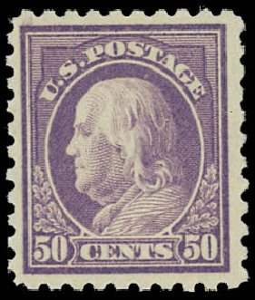 Price of US Stamps Scott Catalog 477 - 1917 50c Franklin Perf 10. Daniel Kelleher Auctions, Oct 2012, Sale 632, Lot 1376