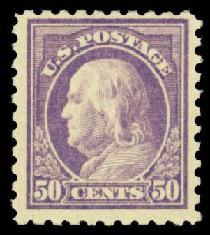 US Stamps Value Scott 477 - 50c 1917 Franklin Perf 10. Daniel Kelleher Auctions, Apr 2013, Sale 636, Lot 366