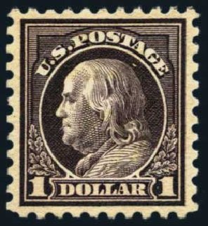 Prices of US Stamps Scott Cat. # 478 - US$1.00 1916 Franklin Perf 10. Harmer-Schau Auction Galleries, Aug 2014, Sale 102, Lot 2037