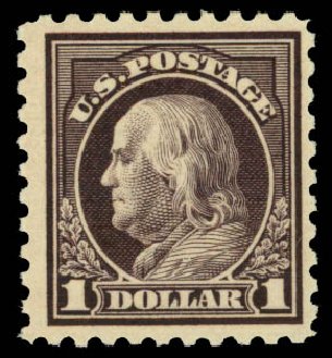Prices of US Stamps Scott Cat. #478: 1916 US$1.00 Franklin Perf 10. Daniel Kelleher Auctions, Jan 2015, Sale 663, Lot 1827