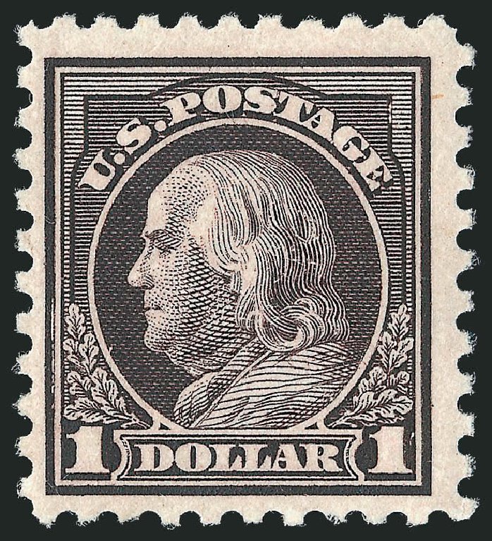 Values of US Stamp Scott Catalogue 478 - 1916 US$1.00 Franklin Perf 10. Robert Siegel Auction Galleries, Jun 2011, Sale 1011, Lot 757
