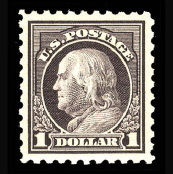 US Stamps Value Scott 478: US$1.00 1916 Franklin Perf 10. Cherrystone Auctions, Jun 2012, Sale 201206, Lot 128