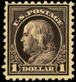 US Stamps Value Scott Cat. 478 - US$1.00 1916 Franklin Perf 10. Harmer-Schau Auction Galleries, Feb 2012, Sale 92, Lot 1168