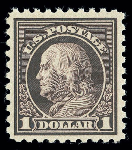Cost of US Stamps Scott Catalog #478 - 1916 US$1.00 Franklin Perf 10. Matthew Bennett International, Sep 2012, Sale 345, Lot 359
