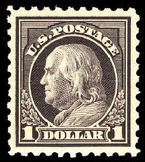 Cost of US Stamp Scott # 478 - 1916 US$1.00 Franklin Perf 10. Cherrystone Auctions, Mar 2008, Sale 200803, Lot 289