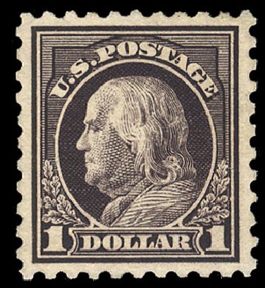 Cost of US Stamps Scott # 478: 1916 US$1.00 Franklin Perf 10. Cherrystone Auctions, Nov 2009, Sale 200911, Lot 3129