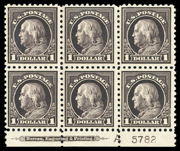Value of US Stamp Scott 478: US$1.00 1916 Franklin Perf 10. Matthew Bennett International, Sep 2012, Sale 345, Lot 360