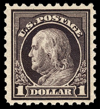 Prices of US Stamps Scott Cat. # 478 - US$1.00 1916 Franklin Perf 10. Cherrystone Auctions, Feb 2011, Sale 201102, Lot 100