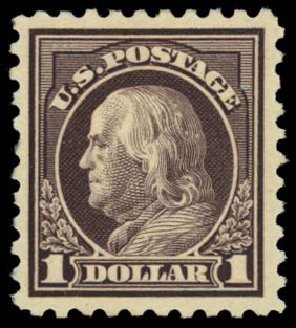 Price of US Stamps Scott # 478: US$1.00 1916 Franklin Perf 10. Daniel Kelleher Auctions, Dec 2014, Sale 661, Lot 391
