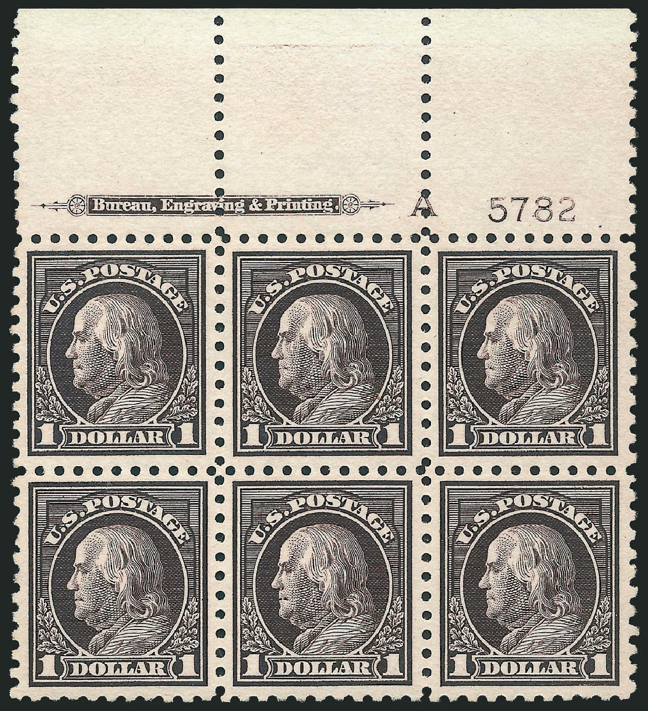 Values of US Stamps Scott Catalog # 478: 1916 US$1.00 Franklin Perf 10. Robert Siegel Auction Galleries, Jun 2011, Sale 1010, Lot 111