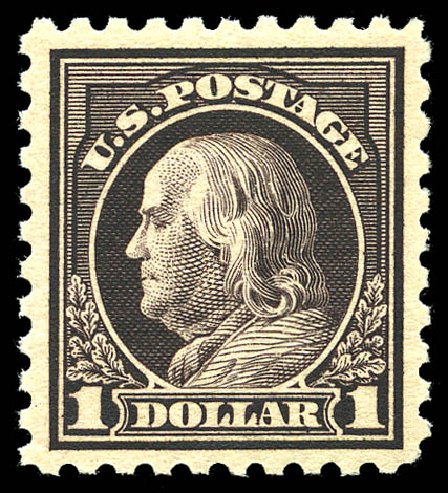 US Stamp Values Scott #478 - 1916 US$1.00 Franklin Perf 10. Matthew Bennett International, May 2014, Sale 350, Lot 624