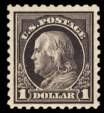 Values of US Stamps Scott Catalogue 478: 1916 US$1.00 Franklin Perf 10. Cherrystone Auctions, Apr 2010, Sale 201004, Lot 264