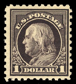 Prices of US Stamps Scott Catalogue 478: US$1.00 1916 Franklin Perf 10. Cherrystone Auctions, Mar 2015, Sale 201503, Lot 54