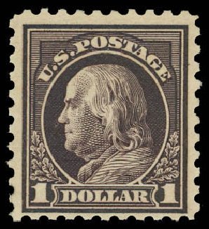 Value of US Stamp Scott 478 - 1916 US$1.00 Franklin Perf 10. Daniel Kelleher Auctions, Jun 2012, Sale 630, Lot 1864