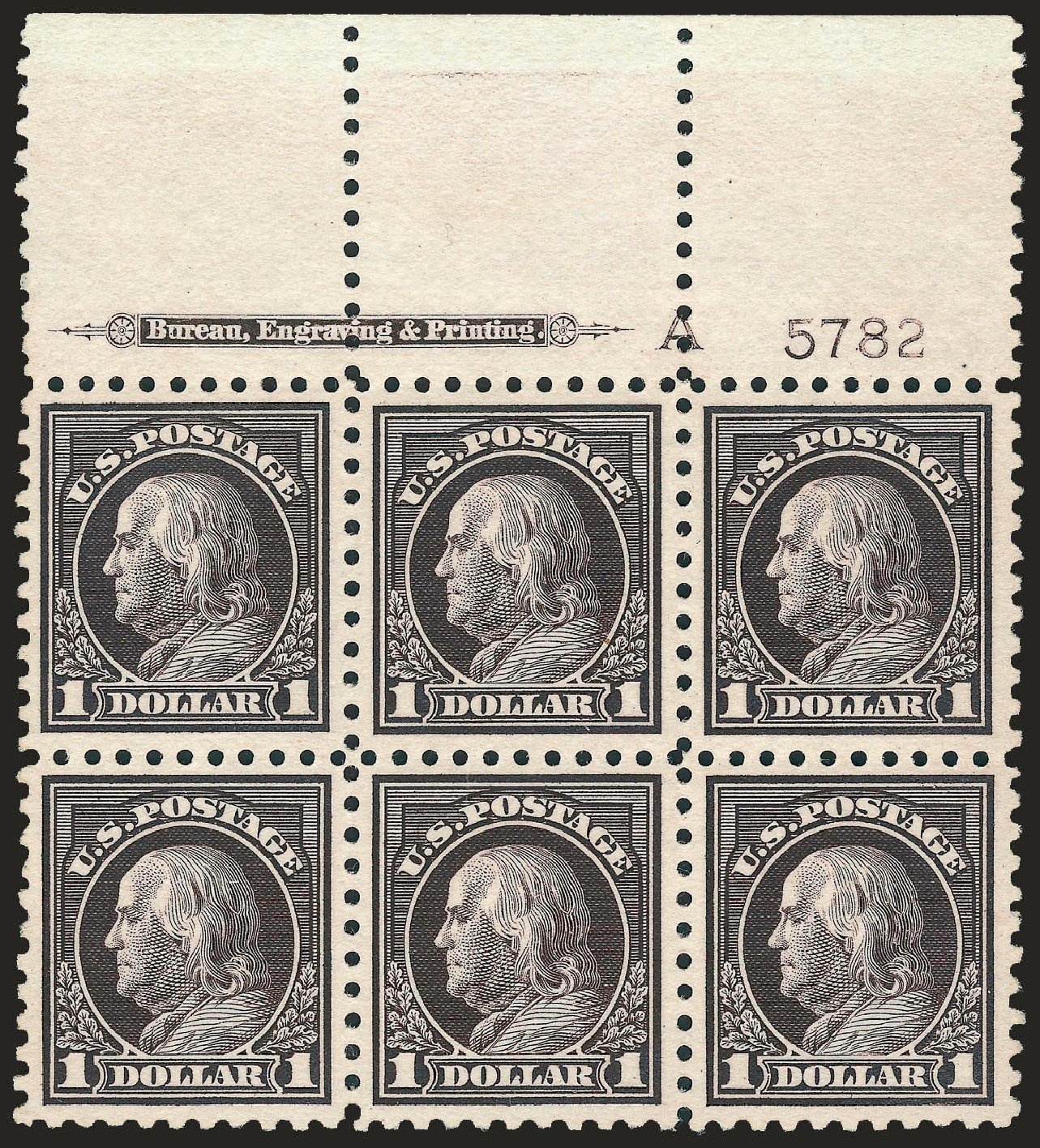 Values of US Stamp Scott Catalogue #478 - 1916 US$1.00 Franklin Perf 10. Robert Siegel Auction Galleries, Dec 2008, Sale 967, Lot 4834