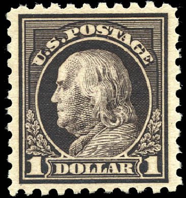 US Stamp Price Scott Catalogue 478 - US$1.00 1916 Franklin Perf 10. Matthew Bennett International, Sep 2011, Sale 338, Lot 1945