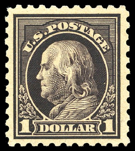 Costs of US Stamps Scott Catalogue #478 - US$1.00 1916 Franklin Perf 10. Matthew Bennett International, May 2014, Sale 350, Lot 625