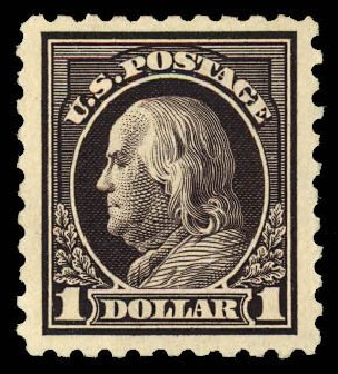 Costs of US Stamp Scott Catalogue # 478: 1916 US$1.00 Franklin Perf 10. Daniel Kelleher Auctions, Dec 2012, Sale 633, Lot 855
