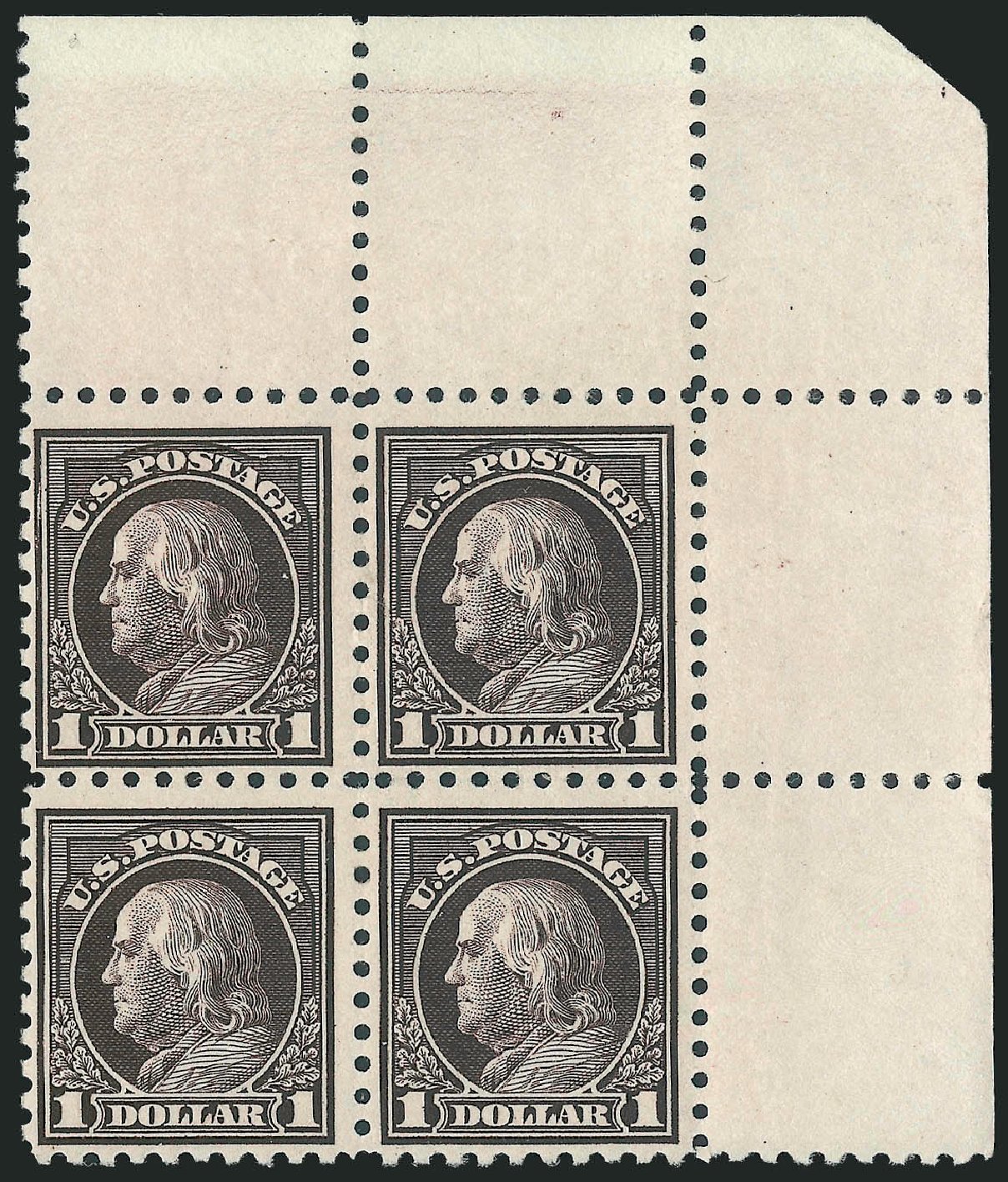 US Stamp Prices Scott Catalog 478 - US$1.00 1916 Franklin Perf 10. Robert Siegel Auction Galleries, Mar 2013, Sale 1040, Lot 1865