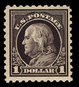US Stamp Price Scott Cat. #478: 1916 US$1.00 Franklin Perf 10. Cherrystone Auctions, Apr 2012, Sale 201204, Lot 122