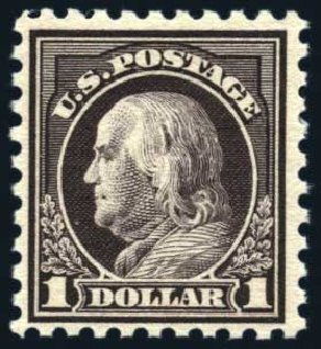 Value of US Stamp Scott Catalogue #478 - US$1.00 1916 Franklin Perf 10. Harmer-Schau Auction Galleries, Jun 2008, Sale 78, Lot 1582