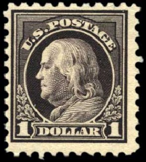 US Stamp Values Scott 478 - 1916 US$1.00 Franklin Perf 10. Harmer-Schau Auction Galleries, Oct 2010, Sale 87, Lot 312