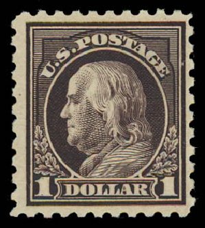 US Stamp Value Scott Catalogue #478: US$1.00 1916 Franklin Perf 10. Daniel Kelleher Auctions, Jul 2011, Sale 625, Lot 992
