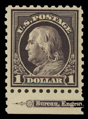 Prices of US Stamps Scott Catalog # 478: 1916 US$1.00 Franklin Perf 10. Daniel Kelleher Auctions, Jun 2012, Sale 630, Lot 1862