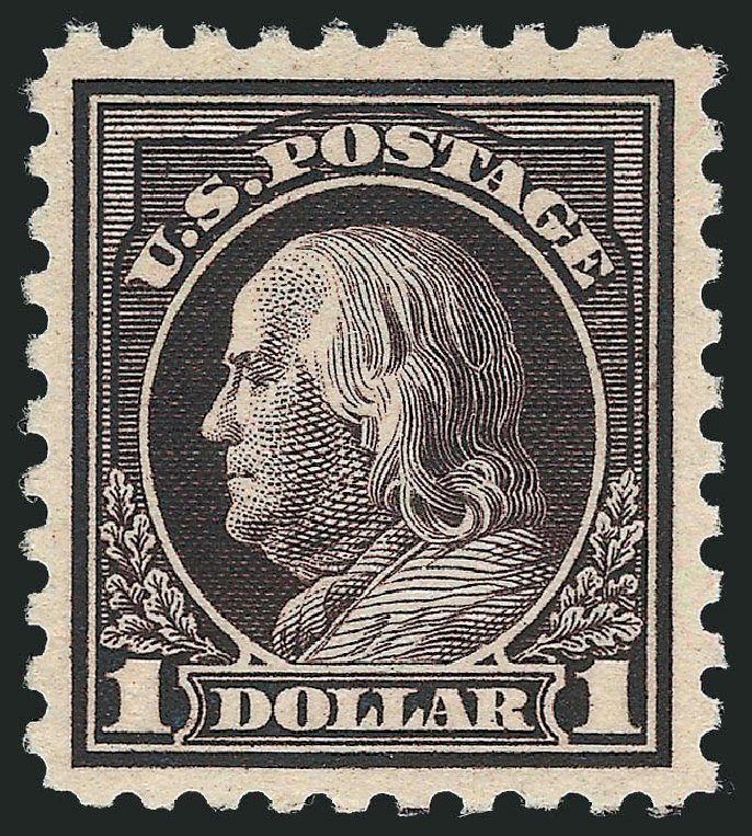 US Stamp Values Scott Catalogue 478: 1916 US$1.00 Franklin Perf 10. Robert Siegel Auction Galleries, Jul 2013, Sale 1050, Lot 592