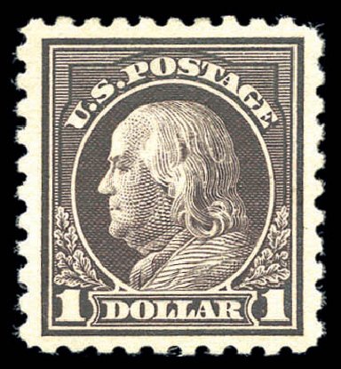 US Stamps Values Scott Catalogue 478: 1916 US$1.00 Franklin Perf 10. Matthew Bennett International, Sep 2010, Sale 331, Lot 743