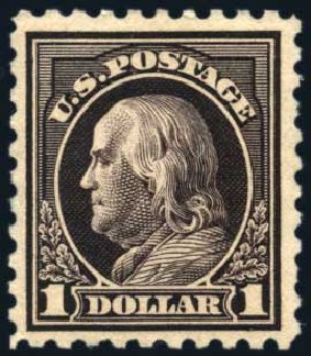 Values of US Stamps Scott Catalog 478: US$1.00 1916 Franklin Perf 10. Harmer-Schau Auction Galleries, Jun 2008, Sale 78, Lot 1583