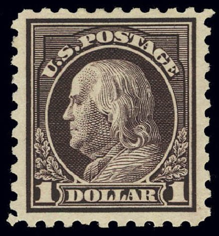 Value of US Stamps Scott Cat. 478: 1916 US$1.00 Franklin Perf 10. Daniel Kelleher Auctions, Feb 2013, Sale 634, Lot 303