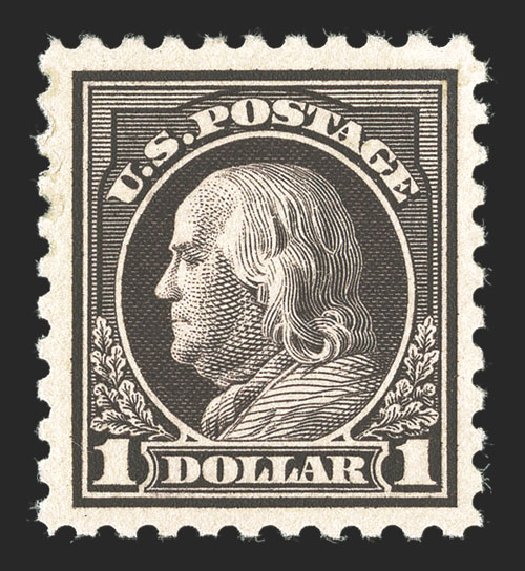 US Stamps Values Scott #478 - 1916 US$1.00 Franklin Perf 10. Spink Shreves Galleries, Jul 2012, Sale 140, Lot 283