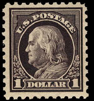 Values of US Stamp Scott Catalog 478: 1916 US$1.00 Franklin Perf 10. Cherrystone Auctions, Jan 2010, Sale 201001, Lot 156