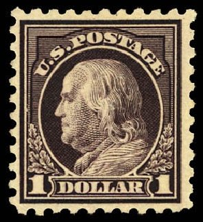Prices of US Stamp Scott Catalogue 478 - US$1.00 1916 Franklin Perf 10. Daniel Kelleher Auctions, Dec 2012, Sale 633, Lot 856
