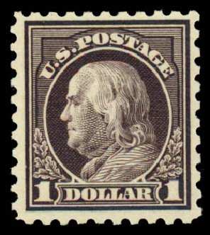 Costs of US Stamps Scott Catalog 478 - US$1.00 1916 Franklin Perf 10. Daniel Kelleher Auctions, Sep 2013, Sale 639, Lot 3596
