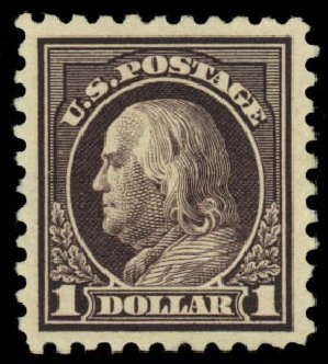 Price of US Stamps Scott Catalogue 478: 1916 US$1.00 Franklin Perf 10. Daniel Kelleher Auctions, Jan 2015, Sale 663, Lot 1826
