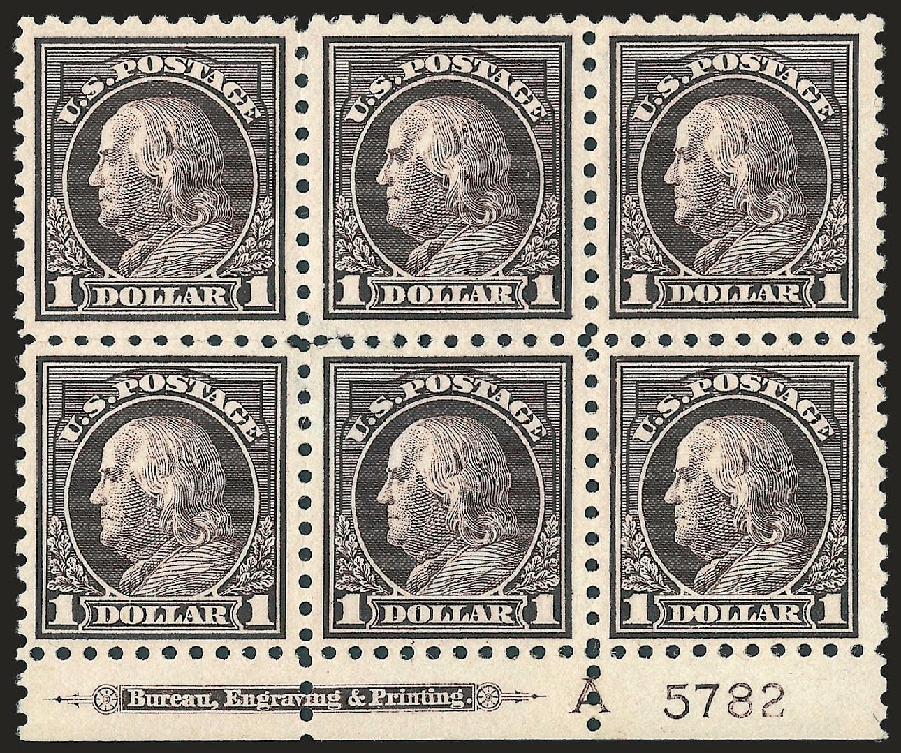 US Stamps Prices Scott #478: 1916 US$1.00 Franklin Perf 10. Robert Siegel Auction Galleries, Apr 2009, Sale 971, Lot 1826