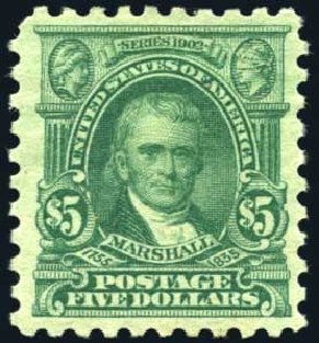US Stamps Value Scott Cat. 480 - US$5.00 1917 Marshall Perf 10. Harmer-Schau Auction Galleries, Oct 2008, Sale 79, Lot 217