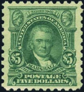 US Stamps Value Scott Catalog 480 - US$5.00 1917 Marshall Perf 10. Harmer-Schau Auction Galleries, Jan 2013, Sale 96, Lot 577