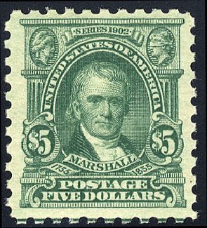 Values of US Stamp Scott #480: 1917 US$5.00 Marshall Perf 10. Cherrystone Auctions, May 2008, Sale 200805, Lot 270