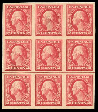 US Stamps Value Scott #485: 5c 1917 Washington Imperf. Matthew Bennett International, Feb 2012, Sale 340, Lot 471