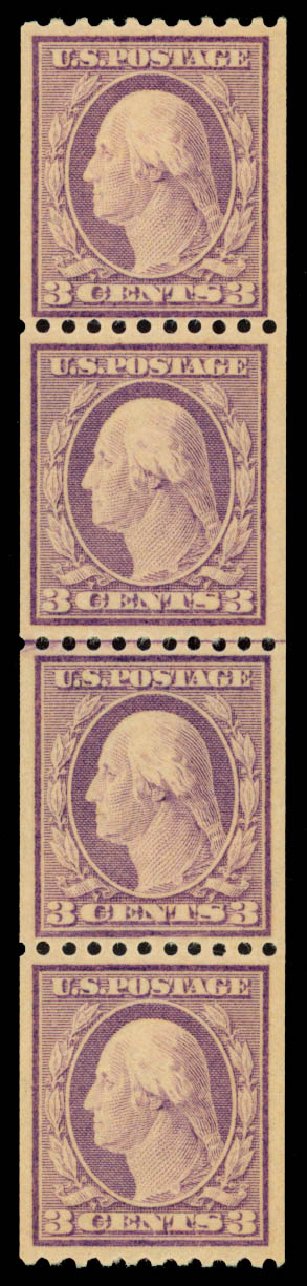 US Stamps Value Scott Cat. 489 - 1917 3c Washington Coil Perf 10 Horizontally. Daniel Kelleher Auctions, Sep 2014, Sale 655, Lot 528
