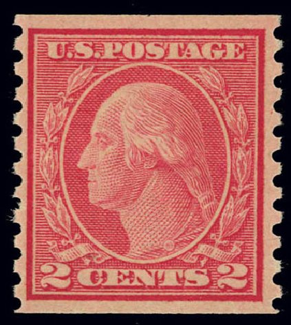 US Stamp Values Scott 491 - 2c 1917 Washington Coil Perf 10 Vertically. Daniel Kelleher Auctions, Feb 2013, Sale 634, Lot 308
