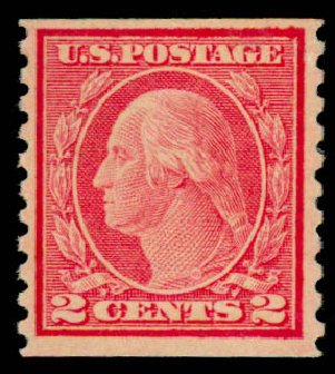 US Stamps Prices Scott #491: 1917 2c Washington Coil Perf 10 Vertically. Daniel Kelleher Auctions, Sep 2013, Sale 639, Lot 1188