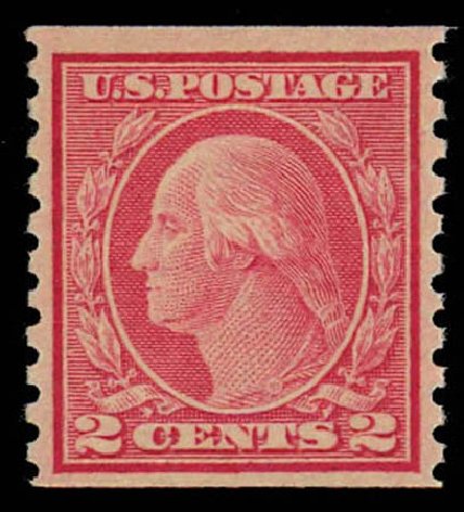 US Stamps Prices Scott Cat. 491 - 2c 1917 Washington Coil Perf 10 Vertically. Daniel Kelleher Auctions, Oct 2011, Sale 626, Lot 399