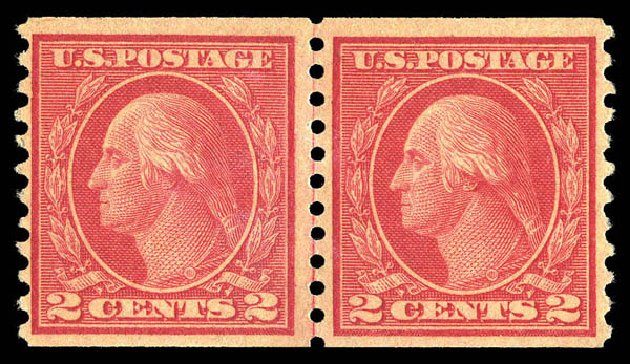 US Stamp Values Scott Catalogue 491 - 2c 1917 Washington Coil Perf 10 Vertically. Matthew Bennett International, Sep 2012, Sale 346, Lot 855