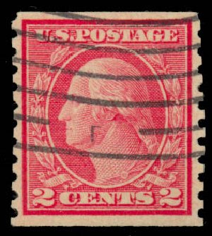 US Stamps Values Scott # 491 - 2c 1917 Washington Coil Perf 10 Vertically. Daniel Kelleher Auctions, May 2014, Sale 652, Lot 695