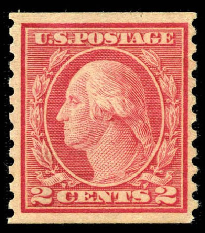 US Stamps Values Scott Catalogue 491: 2c 1917 Washington Coil Perf 10 Vertically. Matthew Bennett International, Feb 2012, Sale 340, Lot 472